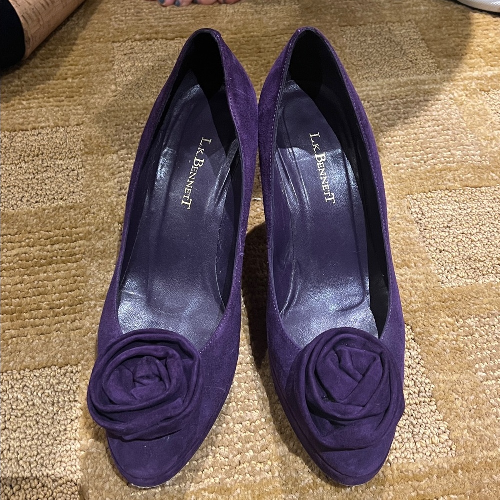 LK Bennett Deep Purple Suede Heels with Rosette